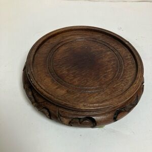 Wooden Stand Round Dark Wood Carved Design Ornate Boho Vintage Inspired